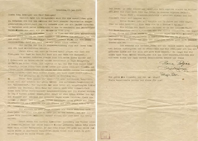 Dankesbrief  ungarischer Juden an Heinrich und Lea Seliger
