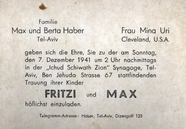 Hochzeitseinladung von Max und Frieda Uri