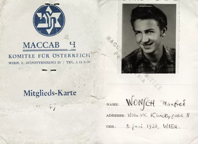 Mitgliedskarte von Manfred Wonsch für die Maccabiade 1954 in Israel