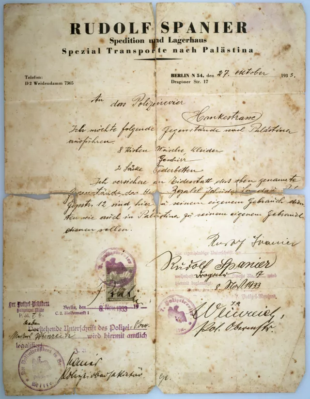 Antrag der Spedition Spanier an das Polizeirevier