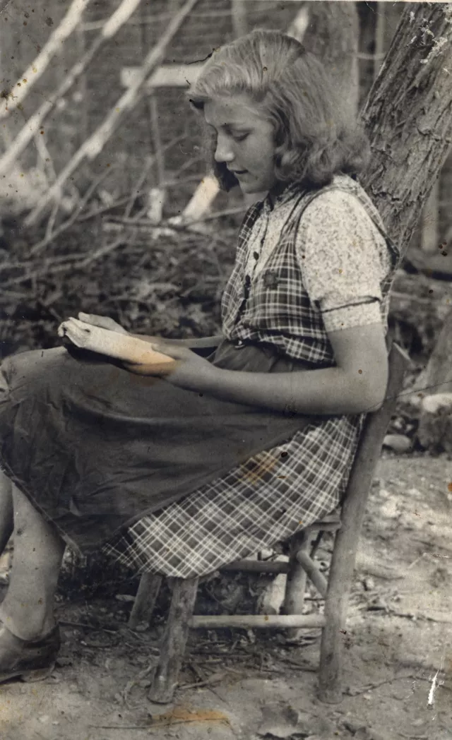 Adela Nissimova Levi in the yard of the house in Ferdinand