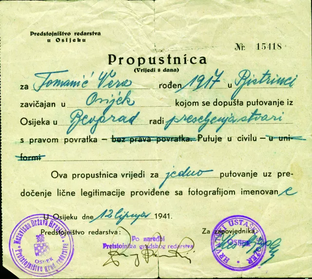 Vera Tomanic's travel pass