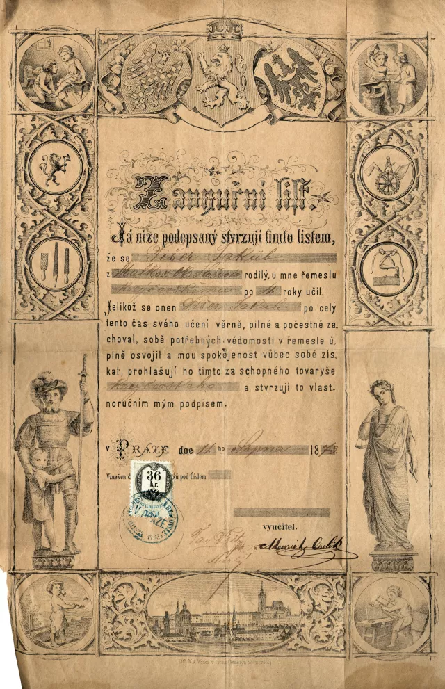 Jakub Fischer's certificate of apprenticeship Jakub Fischer's certificate of apprenticeship