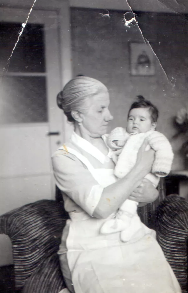Cilja Laud with her baby-sitter, Mrs. Opperman Cilja Laud with her baby-sitter, Mrs. Opperman