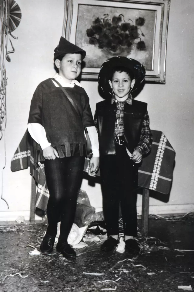 Issac-Sakis and Barouch-Andreas at a Purim celebration Issac-Sakis and Barouch-Andreas at a Purim celebration