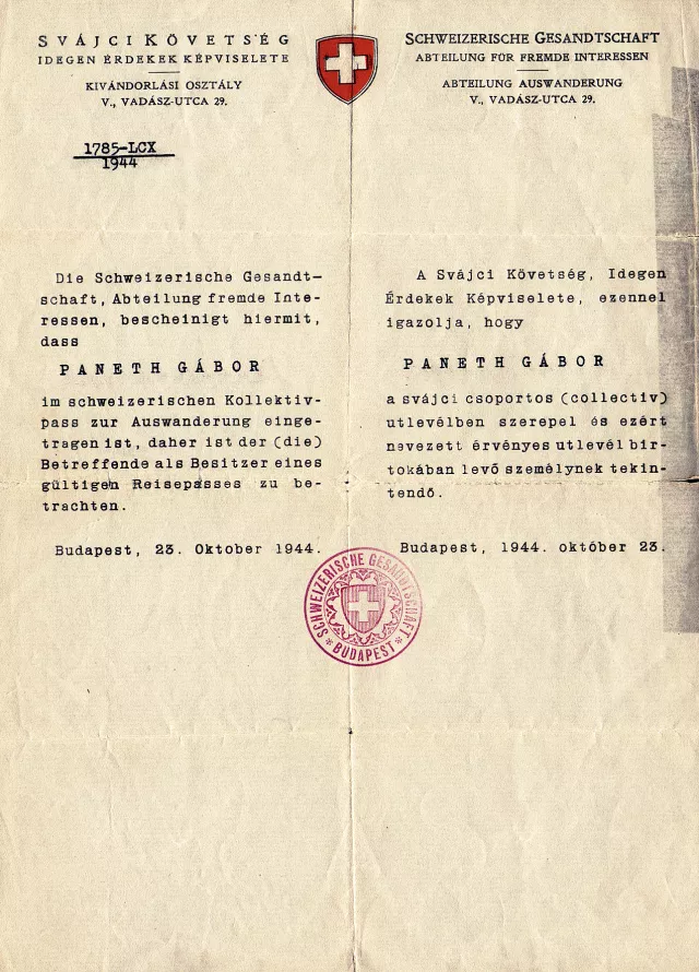 Schutzpass of Gabor Paneth