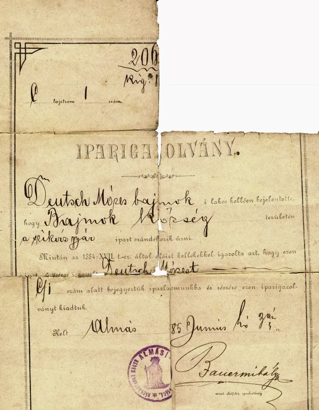 A document stating that Marika Krpez's grandfather Mor  Deutsch was allowed to produce soda water A document stating that Marika Krpez's grandfather Mor  Deutsch was allowed to produce soda water