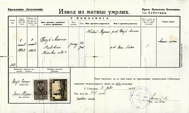 Marika Krpez's grandfather's death registry entry Marika Krpez's grandfather's death registry entry