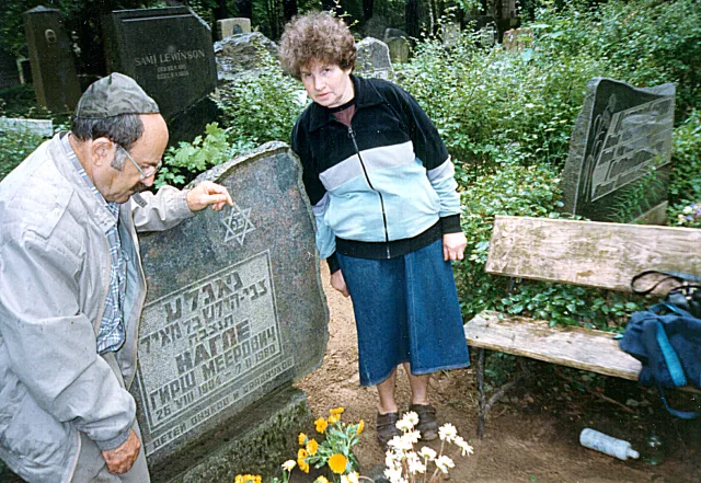 Libe Margolis with brother Yakov Nagle at the Jewish Cemetery in Smerli, Riga Libe Margolis with brother Yakov Nagle at the Jewish Cemetery in Smerli, Riga