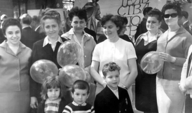 Liana Degtiar with her son Alexandr Barbul and her colleagues at a 1st May parade