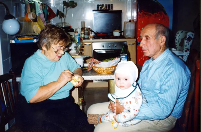 Emma Nikonova with her husband and grandson