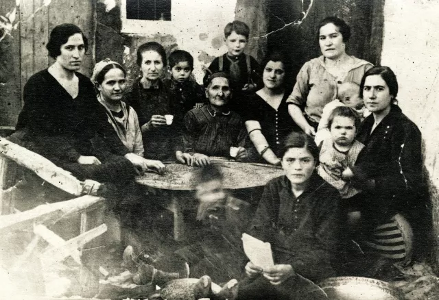 Women making matzo in Nisim Navon's grandmother Bukica Baruh's yard