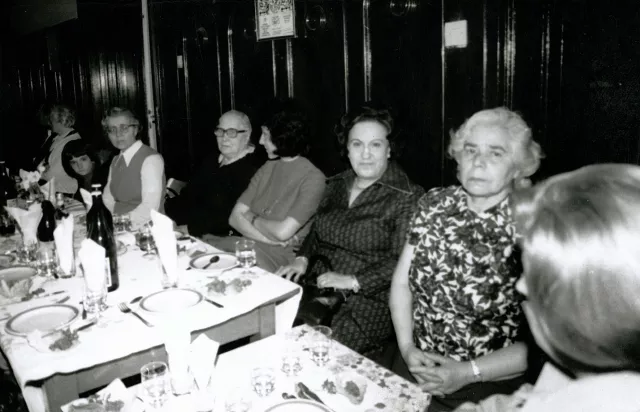 Ester Navon, Nisim Navon's mother, and Rukula Navon, his sister, at the women's section dinner in the Jewish community of Belgrade