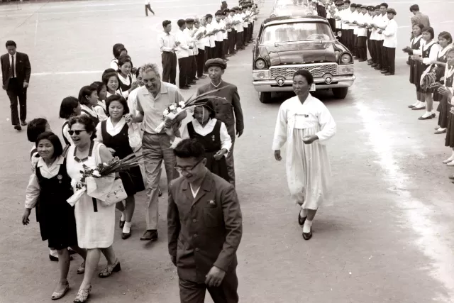 Gavril Marcuson and Cornelia Paunescu at an official welcome in North Korea