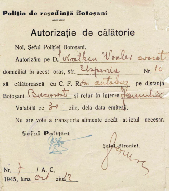 Travel permit for Nathan Vecsler