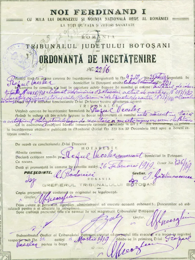 The citizenship certificate of  Rezul Vecsler The citizenship certificate of  Rezul Vecsler