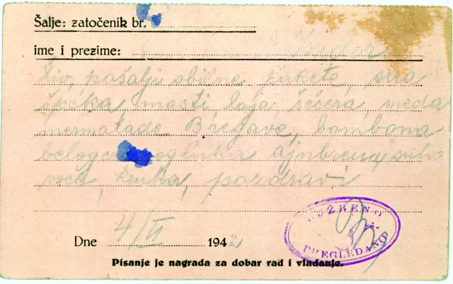 Isidor Danon's letter from concentration camp