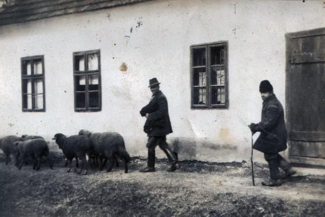 Feldmár Jenõ a szülõi ház udvarán