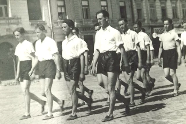 Bernard Knezo Schönbrun at preparations for the 10th All-Sokol Slet (Rally)