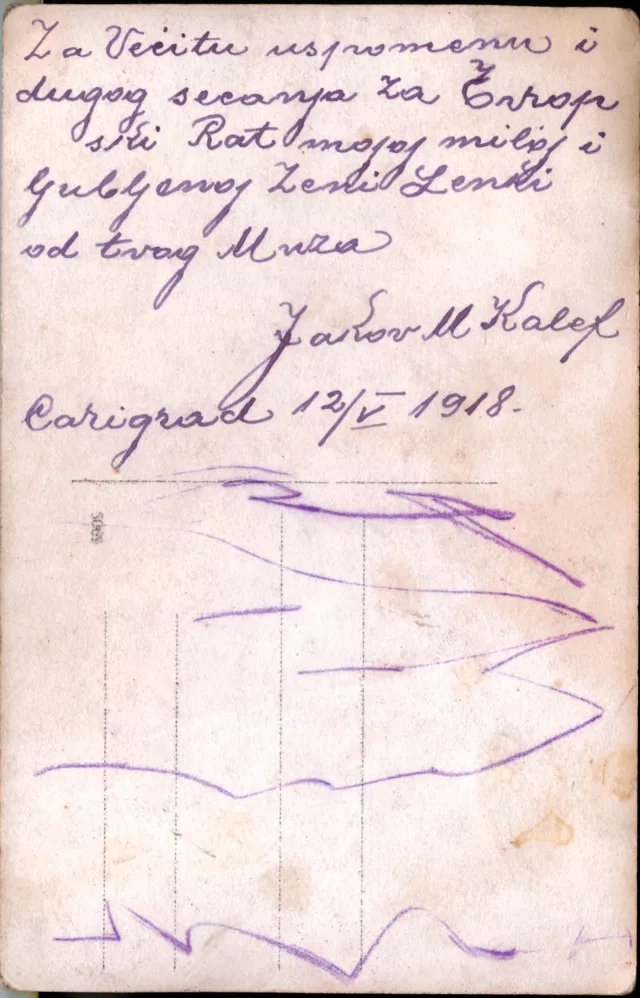 Back of photo of Jakov Kalef wearing a fez