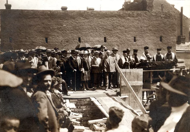 Laying the foundations for the synagogue on Cara Urosa Street, Belgrade