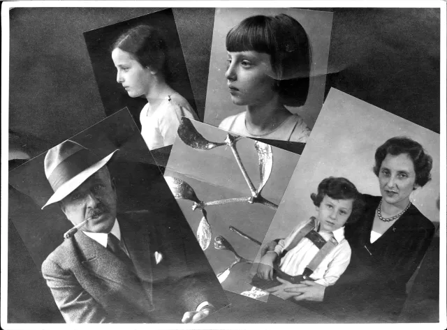 Familien-Grußkarte, Eva Köckeis-Stangl mit Eltern und Geschwistern