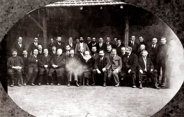Matilda Albuhaire's uncle Avram Albuhaire at a party congress