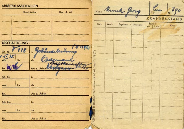 Jiri Munk's employment book from Terezin