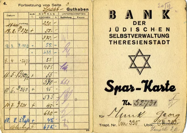 Jiri Munk's 'savings book' from Terezin