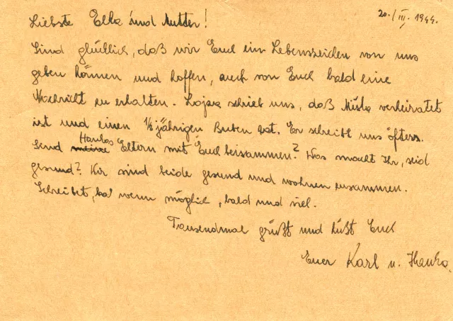 Postcard to Auschwitz written by Karel Rutar (first side)