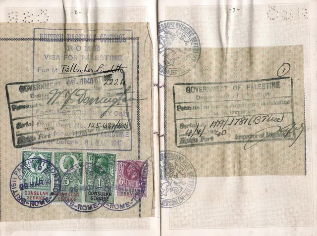 Visa for Palestine in Liselotte Teltscherova's J-passport