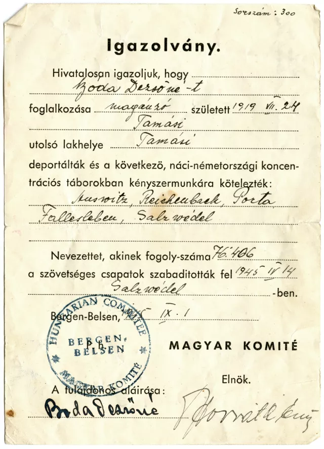 Igazolvány a deportálásról