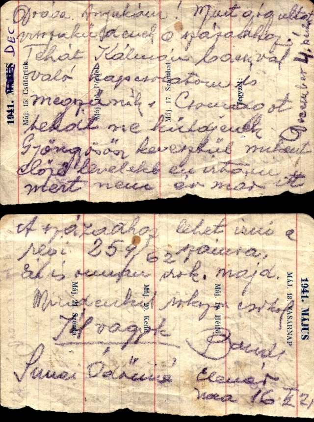 Simai Endre levele a munkaszolgálatból