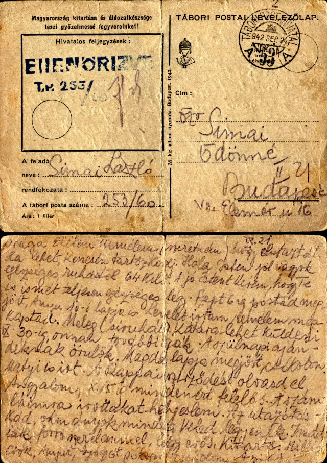 Simai László levele a frontról