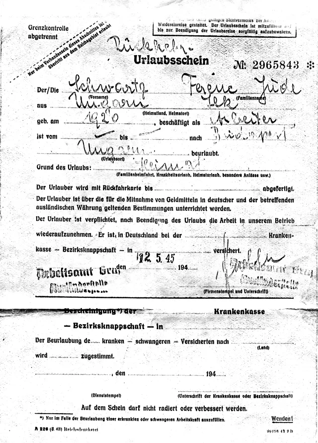 Ferenc Szabados's letter of freedom