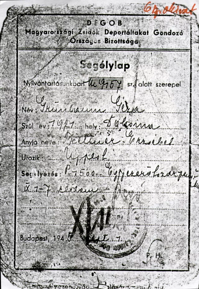 Gömöri Géza segélylapja