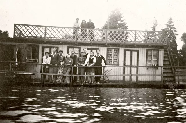 Hedvig Endrei in her brother's boat-house on the Romai shore