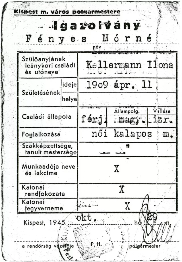 Erzsebet Barsony's identity card