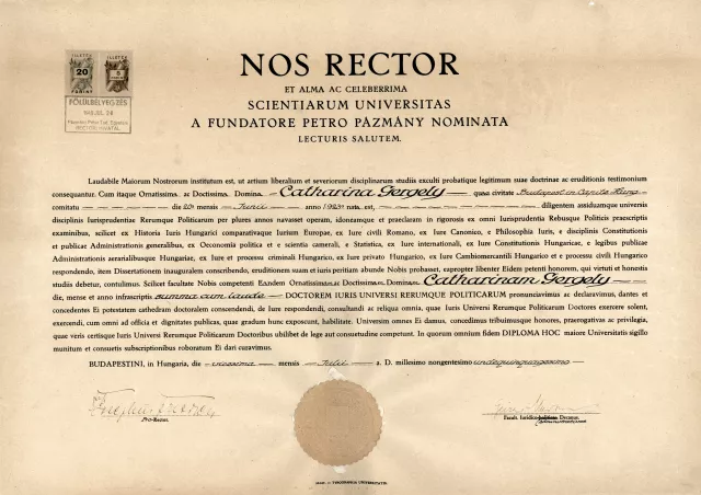 Gergely Katalin diplomája