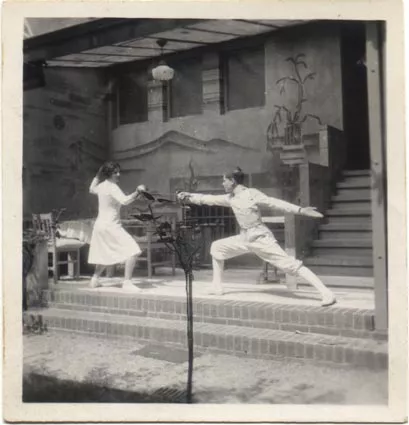 Istvan and Lea Merenyi in their grandparents' garden