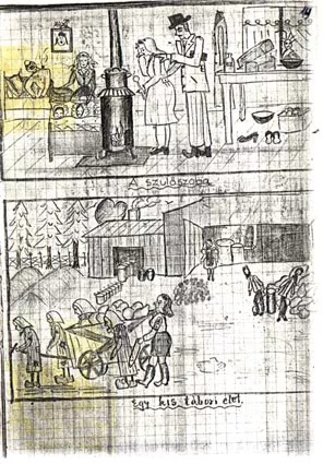 Zsuzsa Merenyi's diary with drawings about the deportation Zsuzsa Merenyi's diary with drawings about the deportation