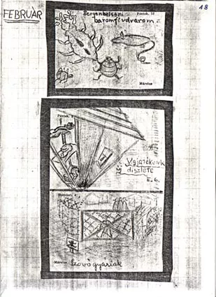 Zsuzsa Merenyi's diary with drawings about the deportation