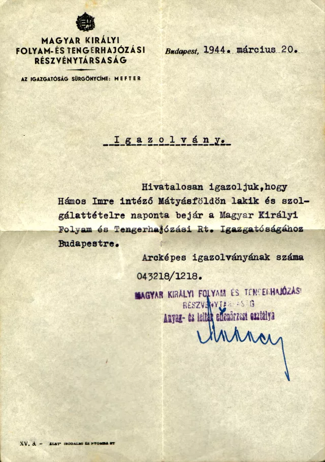 Travel pass of Imre Hamos