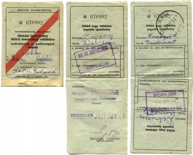 Kertész Endréné kedvezményes utazási igazolványa Kertész Endréné kedvezményes utazási igazolványa