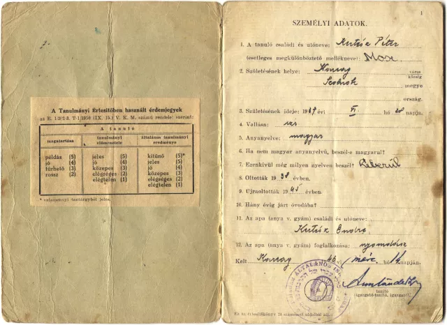 Kertész Péter általános iskolai értesítõje