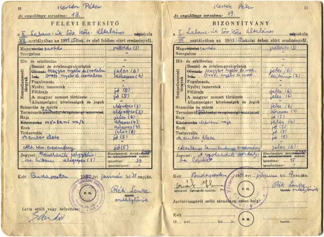 Kertész Péter értesítõje a Labanc utcai általános iskolából