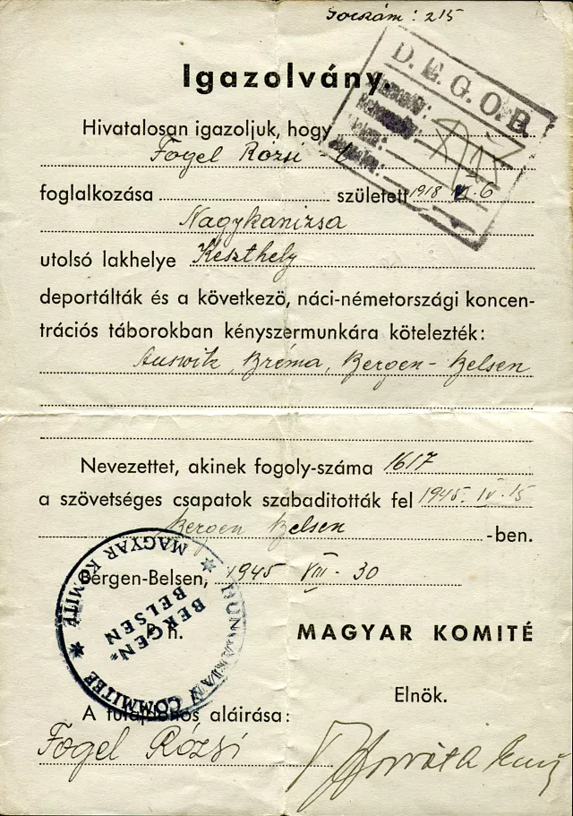 F.T.-né igazolása a felszabadulás után