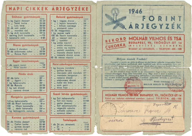 Price list from Miklos Molnar's shop