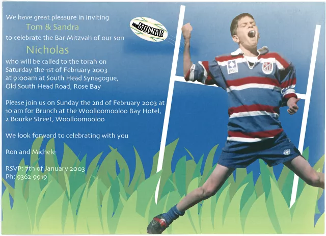 Nicholas Molnar's bar mitzvah invitation