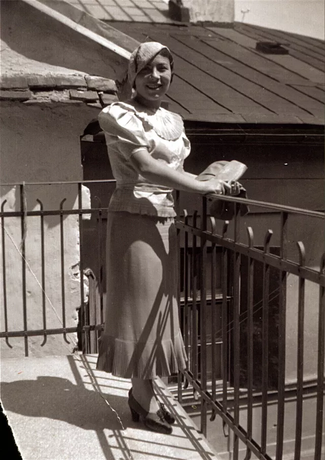 Ferenc Pap's mother Vera Pap in front of their flat Ferenc Pap's mother Vera Pap in front of their flat